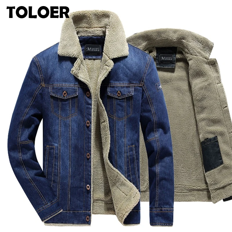 Jeans Jacket Bomber-Coats Winter Men Outerwear Fur-Collar Male Warm Casual Mens Fashion