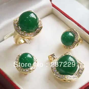 

Wholesale price ^^^^Gorgeous AAA + + +Green stone Necklace Earrings Ring Set
