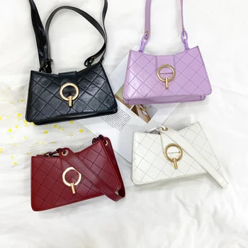

Fashion Lattice Pattern Crossbody Bags Portable Women Shoulder PU Handbag Solid Color Shoulder Bag 2020 For Women