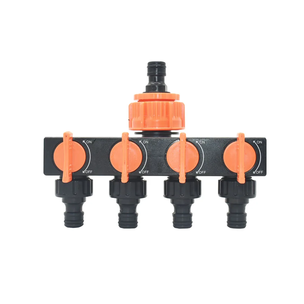 Drip Irrigation 4-Way Garden Tap Water Splitter Water Pipe 4 way Splitter Irrigation Valve Quick Connector Female 1/2 "3/4" 1"