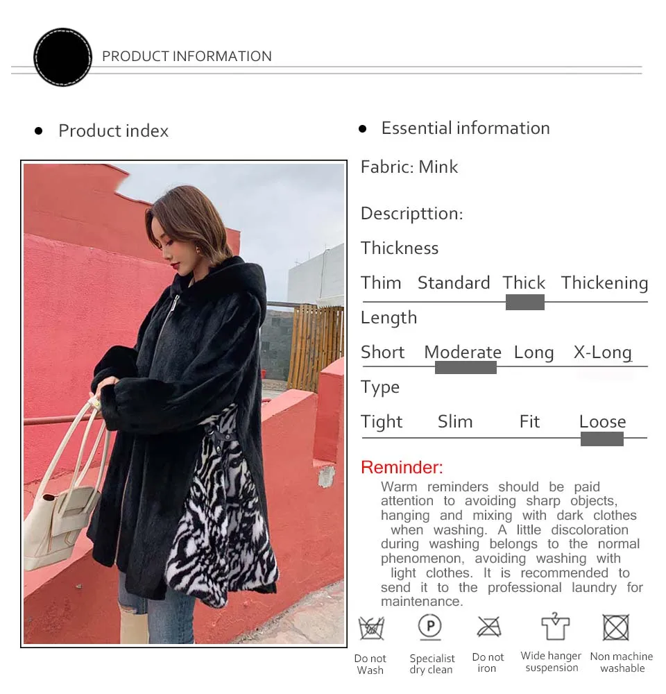 Ftangaiur Winter Import Velvet Mink Coat Embroidered With Fur Hood Loss Natural Fur Coat Women's Medium Real Mink Fur Coats