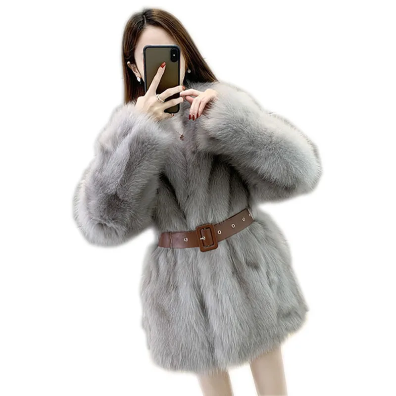 

High Quality Faux Fox Fur Coat Elegant Women Winter Furry Warm Jacket Vogue Female Large Size Loose Cardigan Fur Overcoat G222