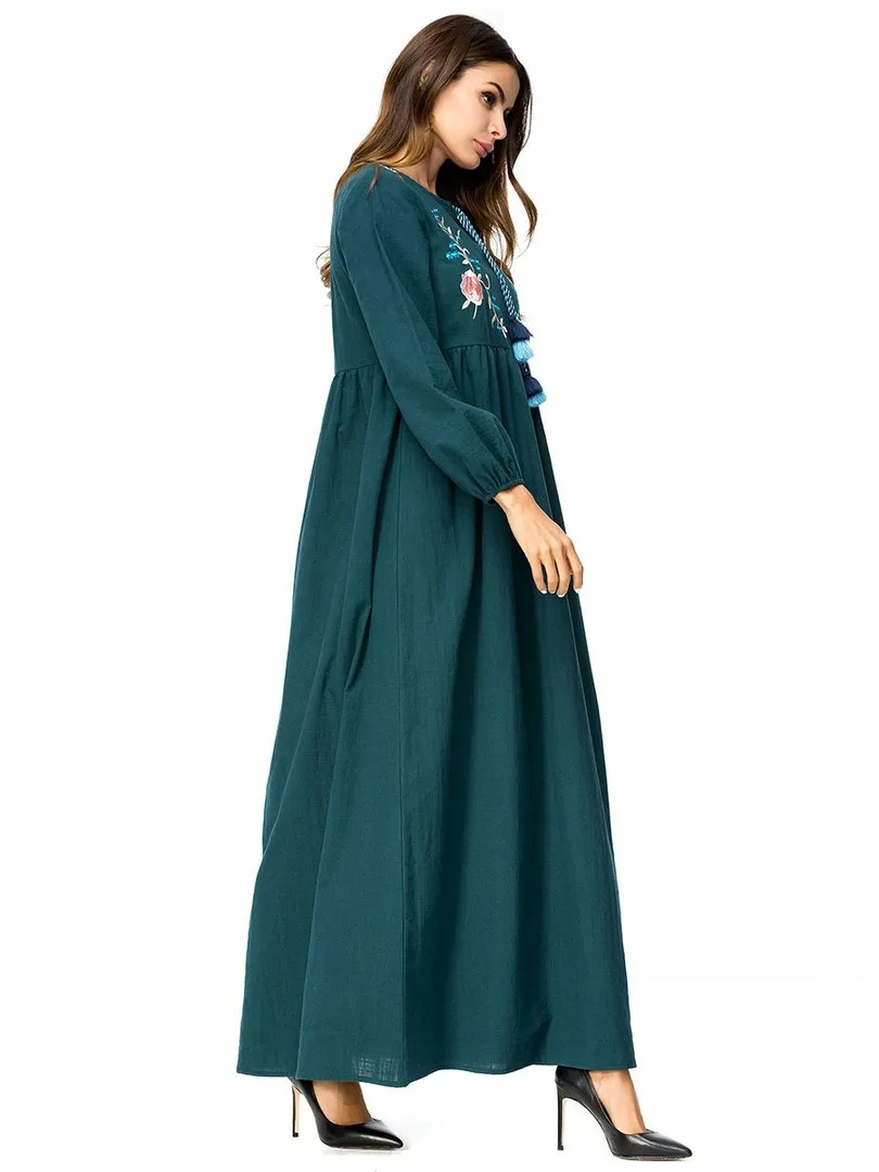 Новое мусульманское платье женская мусульманская одежда марокканский кафтан национальный стиль вышивка цветок абайя s халат Дубай Абая Турецкая одежда