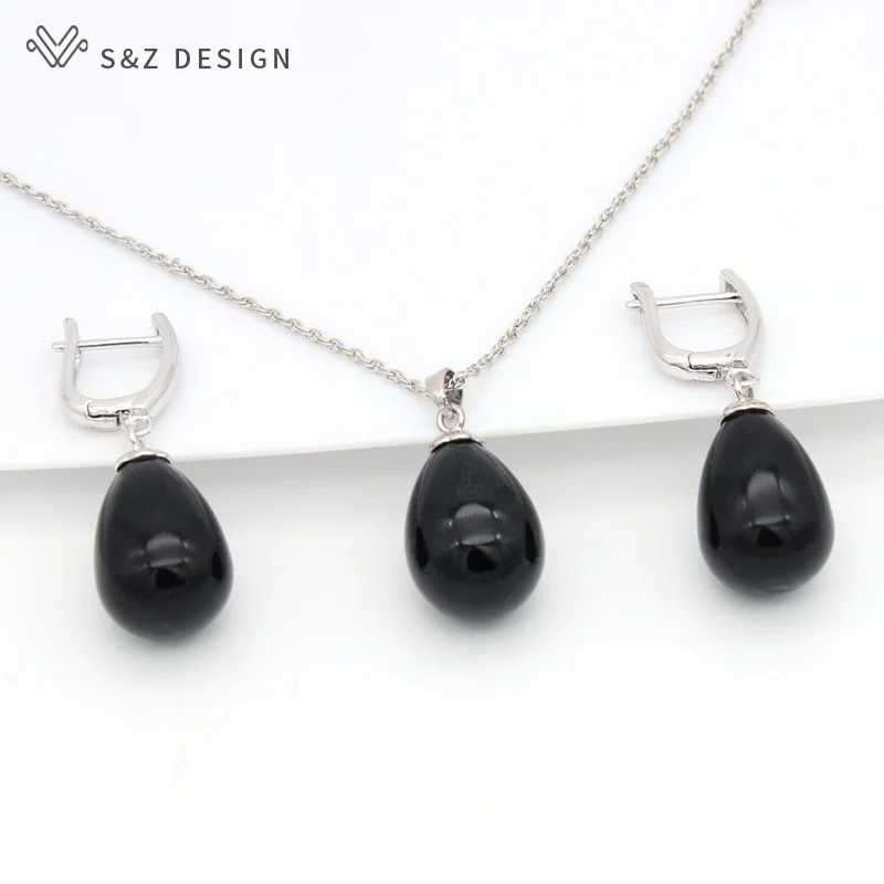WG BLACK S& Z дизайнерские модные серьги с искусственным жемчугом в форме капли воды, ювелирные наборы, 585 розовое золото, белое золото для женщин, ювелирные изделия для свадебной вечеринки - Окраска металла: WG BLACK