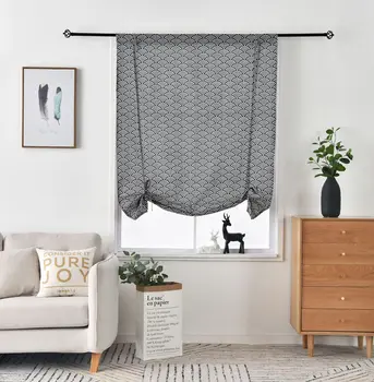 

Yaapeet Japan Style Printed Blackout Curtains Cotton Linen Wave Pattern Window Tier High Quality Living Room Pastoral Curtain