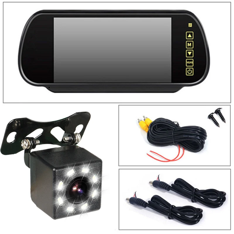 GSPSCN автомобиля 7 дюймов Зеркало монитор Full Сенсорный экран ЖК-дисплей заднего вида S светодиодный Ночное видение Водонепроницаемый заднего вида Камера инфракрасный - Цвет: 7inch 8 LED