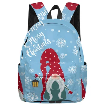 

Christmas Gnome Snowflake Heart Blue Backpack For Teenage Travel Bags School Bags Backpack Interior Key Chain Holder