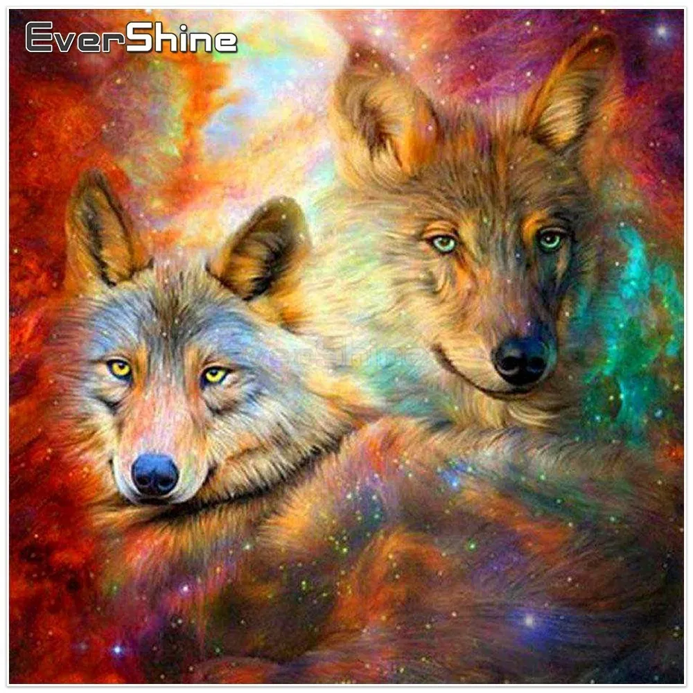 EverShine Diamond Painting Full Square Animals Embroidery Wolf Pattern Mosaic picture of Rhinestone Home Decor | Дом и сад