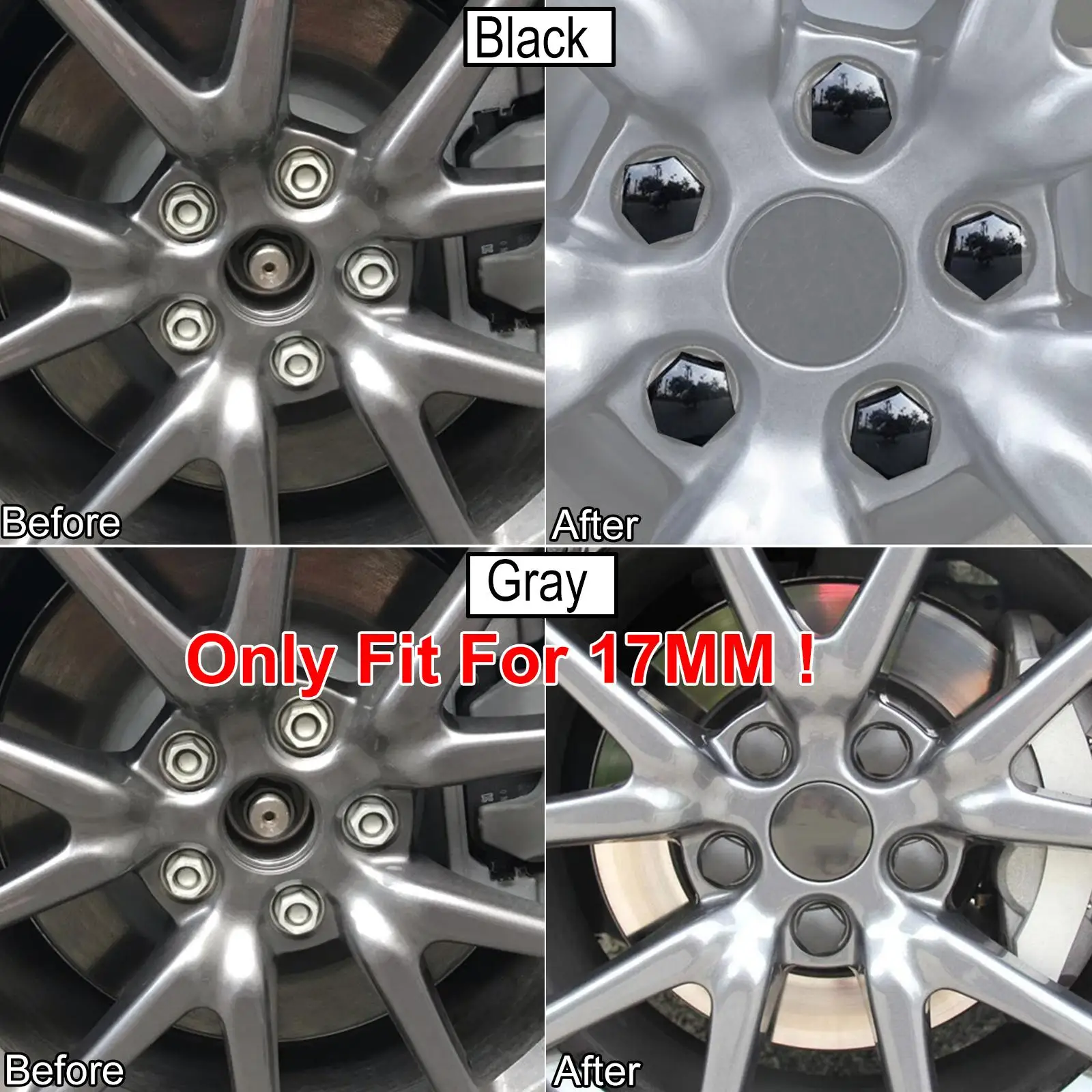 Wheel Nut Caps Wheel Nut Covers Screw Caps Bolt Nut Covers Auto Accessories Car Accessories 17MM 24Pcs Black/Grey Car Wheel Nut Cap Protection Covers Caps Tool Anti-Rust Auto Hub Screw Cover Tyre Bolt Exterior Decoration