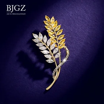 

Sparkling Rhinestone Gold Color Paddy Brooch Pin Leaves Pins Crystal Wheat Ears Brooches For Women Accessories Broche Jewelry