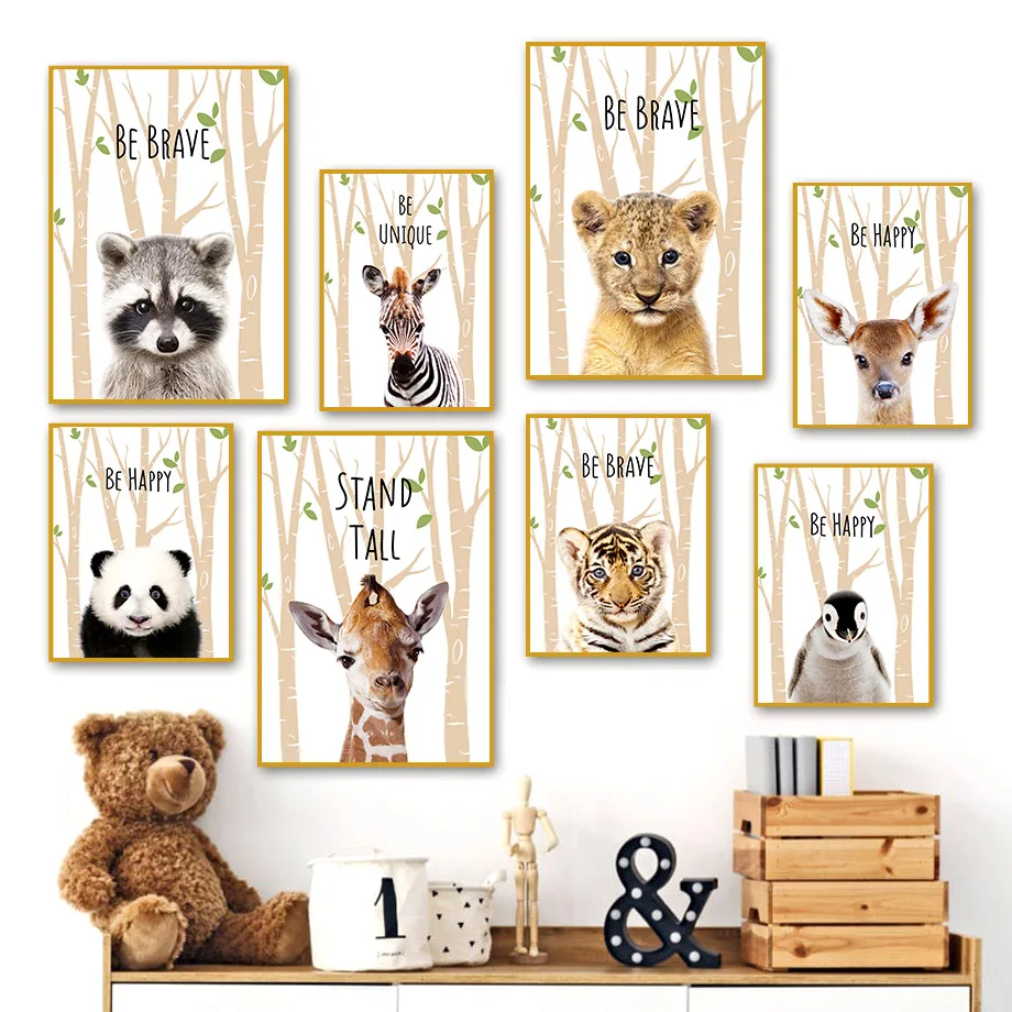

Animals Lion Tiger Deer Panda Penguin Fox Nordic Posters And Prints Wall Art Canvas Painting Wall Pictures For Living Room Decor