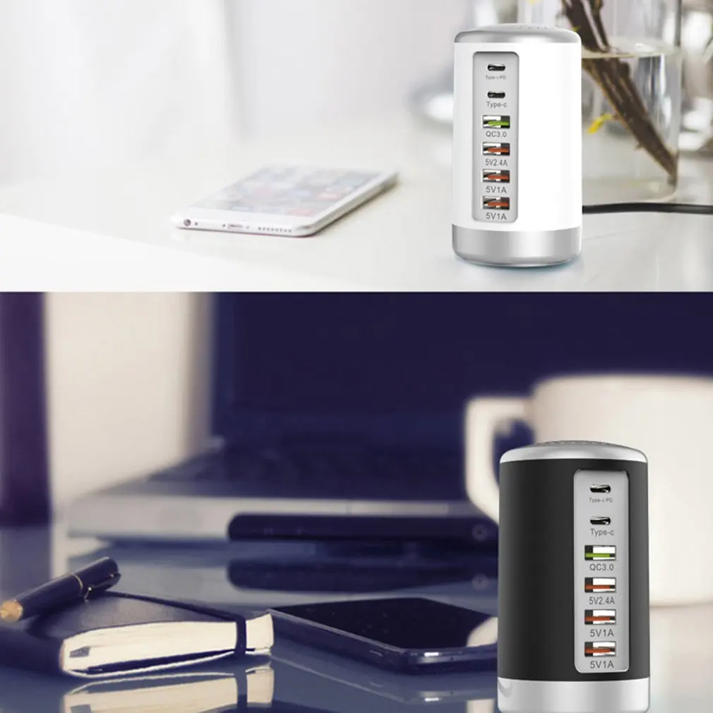 6 портов USB зарядное устройство концентратор мульти док-станция для зарядки с USB PD+ QC3.0 зарядное устройство Универсальный мобильный телефон Настольный настенный дом США/ЕС/Великобритания штекер
