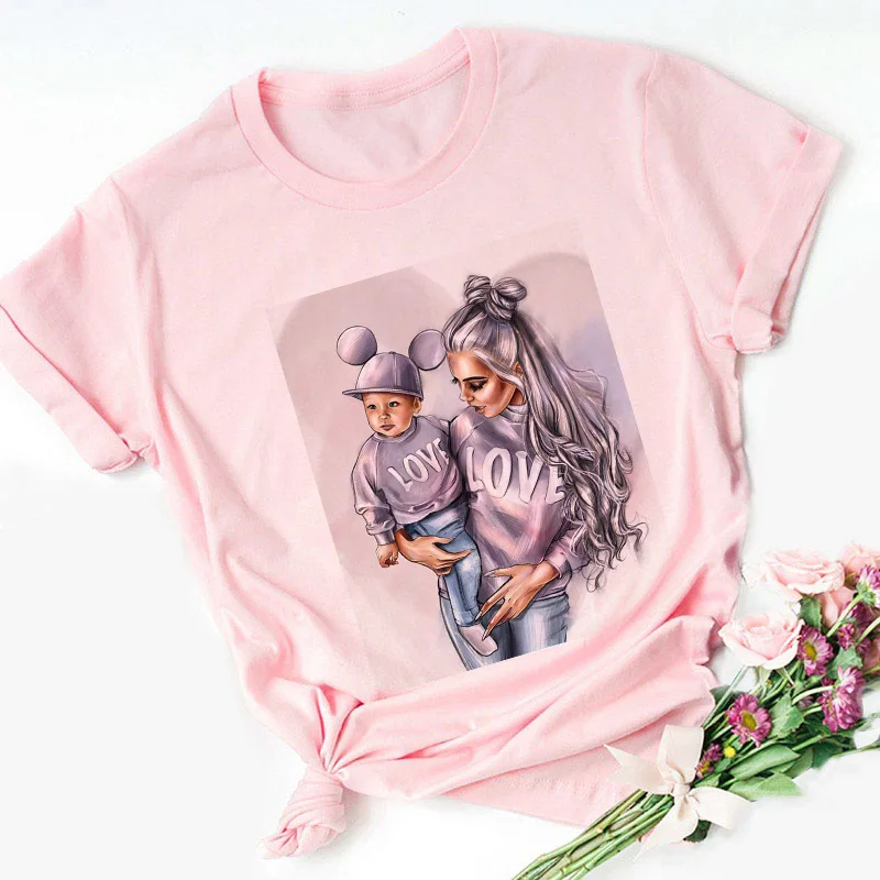 Super Mom T shirt Women Mother's Love Print Pink T-shirt Harajuku