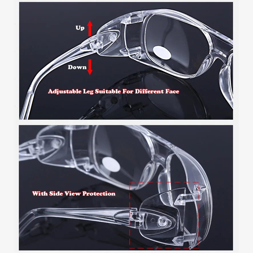 Lunettes de protection anti-éclats transparentes tenues à la main, avec l'étui ouvert en arrière-plan, parfaites pour le sport.