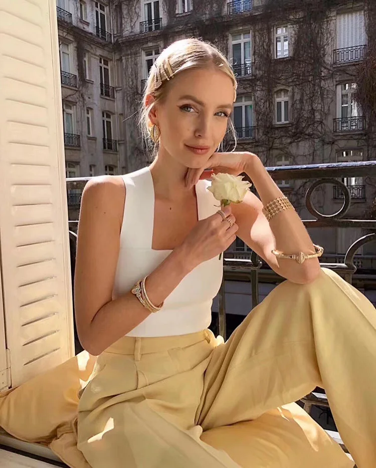 DEAT 2020 new fashion sqaure collar vest top female 20 summer new outer wear top knitting WL75701