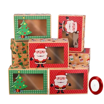 

Hemoton 12PCS Christmas Cookie Boxes Portable Candies Baking Cupcake Muffin Boxes Party Favor Holders with Roll of Ribbon