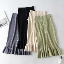 Черный, зеленый гибкий эластичный пояс стрейч высокая талия миди оборки рыбий хвост вязаная юбка для женщин sinble однобортные юбки