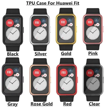 

TPU Soft Full Screen Glass Protector Case Shell Edge Frame For Huawei Watch Fit Strap Band Protective Bumper Cover Accessories