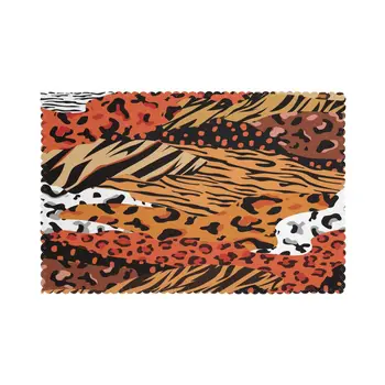 6 African Animal Print Linen Table Mats - Heat-Insulated Placemats for Kitchen and Dining