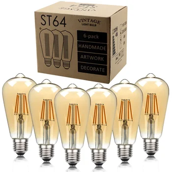 

TIANFAN 6-Pack Led Bulbs Vintage Light Bulb Edison Bulb ST64 4W 220/240v E27 Amber Glass 2500K Warm White Decorative Haning Bulb