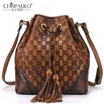 

High Quality Genuine leather Women Bag Vintage shoulder Bag Large Capacity Women Bucket Handbag Messenger bags cCasual Tote Bags