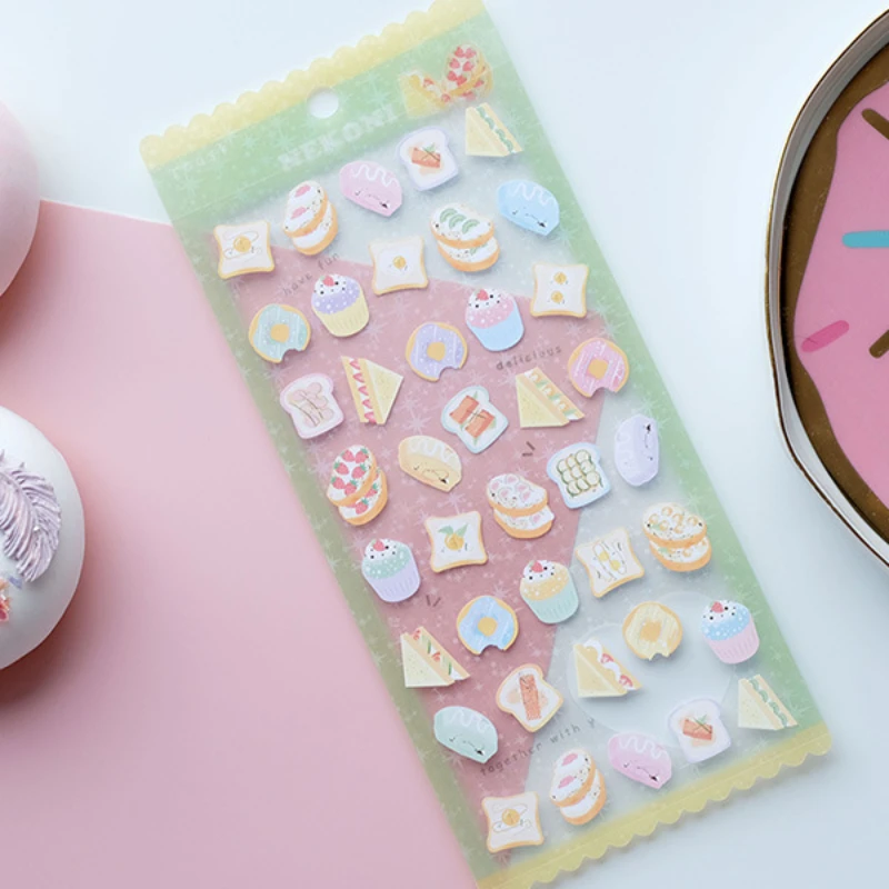 Nekoni Cute Cake Snack Stickers Macaron Color Shinning Paper Sticker for Scrapbooking Diary Card Journal Decoration DIY Craft