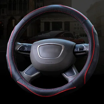 

car genuine leather steering wheel Cover for volkswagen polo cc Sagitar for Audi A1 A3 A4 B6 B7 B8 A6 C5 A5 Q5 Q7 TT