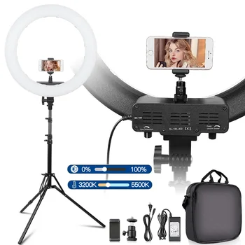 

RL-18A Ring Light 18inch LED Studio Light Selfie Ringlight Bi-color with Tripod Phone Holder Carry Bag for Youtube Makeup Beauty