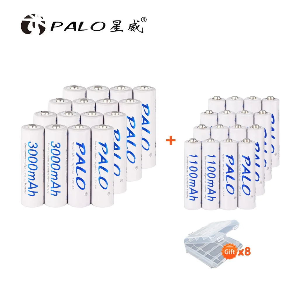 PALO 4-28 шт AA и AAA 1,2 V аккумуляторная батарея Ni-MH 2A AA 3000 mAh/3A AAA 1100mAh батареи