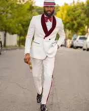 Men's Suits & Blazers Double Breasted Business 2 Pieces Regular Fit Notch Velvet Lapel Wool Prom Tuxedos For Wedding Party