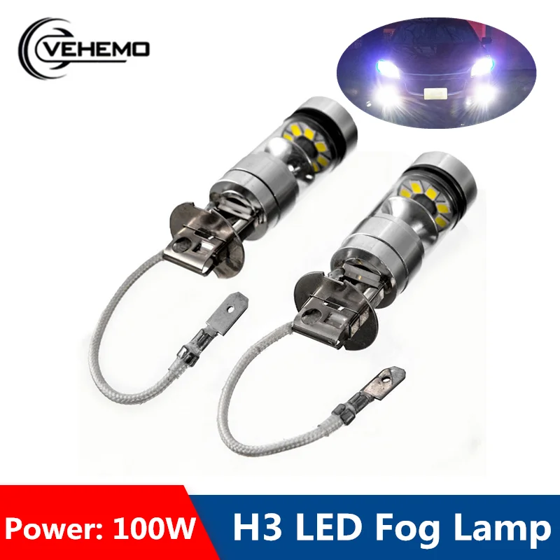 VEHEMO 2 шт. H3 12/24V Высокое Мощность светодиодный Автомобильная Противо-Туманная светильник 100 Вт прочный противотуманная фара головной светильник дальнего света лампы Супер яркий автомобиль