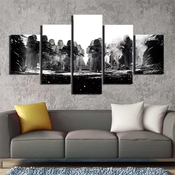 

Decoration Modern Poster 5 Pieces Black And White City Night View Canvas Painting Wall Art Pictures For Living Room