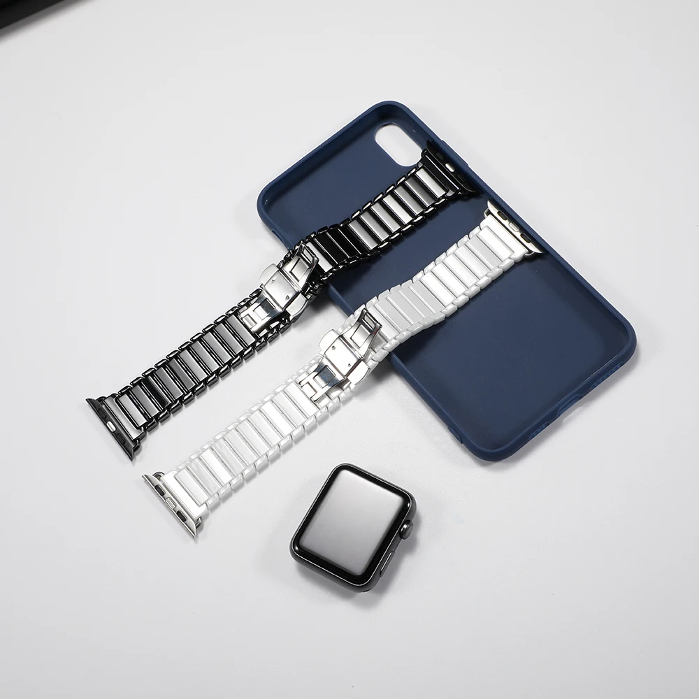 Керамический ремешок для Apple Watch Band 44 мм 40 роскошный браслет с пряжкой из