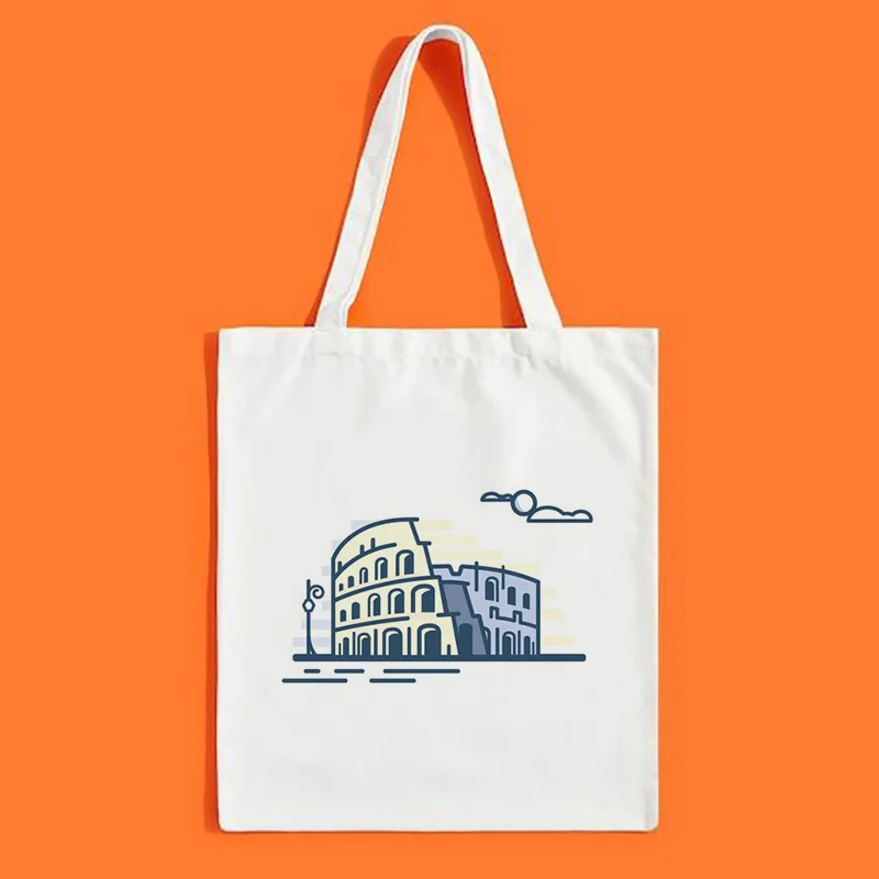 Знаменитое здание, простая сумка с принтом, Холщовая Сумка-тоут, логотип, сделай сам, для ежедневного использования, многоразовая хозяйственная сумка, переработанная эко-сумка