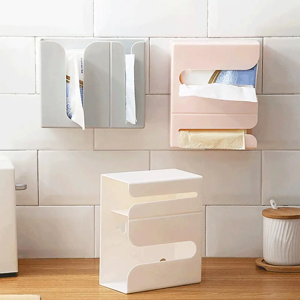 

Wall Mounted Napkin Paper Towel Trash Bag Dispenser Storage Box Tissue Organizer