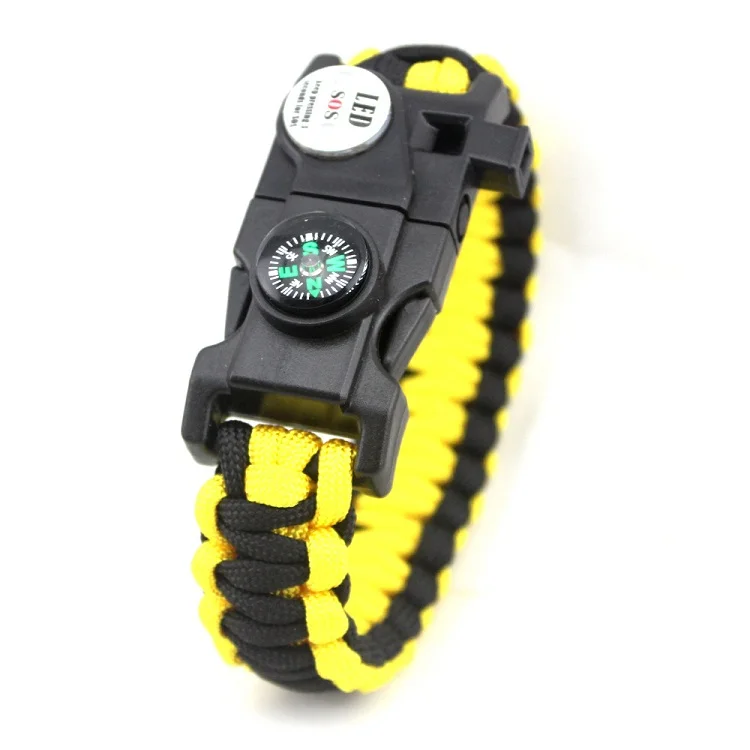 Outdoor Emergency Survival Bracelet SOS LED Light Camping Paracord Rope Multifunctional Survival Tool Whistle Compass Bracelet - Metal Color: Yellow