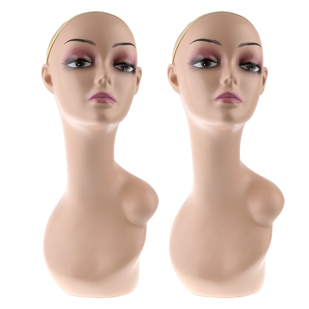 ABS Female Wig Mannequin Head Hairpiece Jewelry Hat Display Bust Stand 2pcs