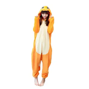 

Kigurumi Pajama Charmander Dragon Dinosaur Adult Animal Cartoon Hooded Onesie Women Men Couple 2019 Winter Sleepwear Pijamas