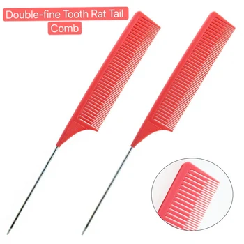 

Hairdressing Double Fine-tooth Hair Rat Tail Comb Metal Pin Heat Resistant Anti-static Comb Beauty Stylist Tool