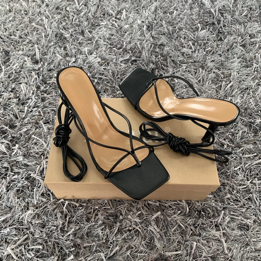 Summer White Black Women Sandals Fashion Cross-Tied High Heels Shoes Sexy Lace Up Party Pumps shoes Woman Size 35-42