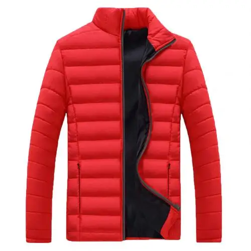 Мужское пальто, новинка, Мужская зимняя теплая верхняя одежда, большой размер, мужская куртка с длинным рукавом и стоячим воротником, хлопок, деловая, повседневная, на молнии, теплая хлопковая куртка - Цвет: Красный