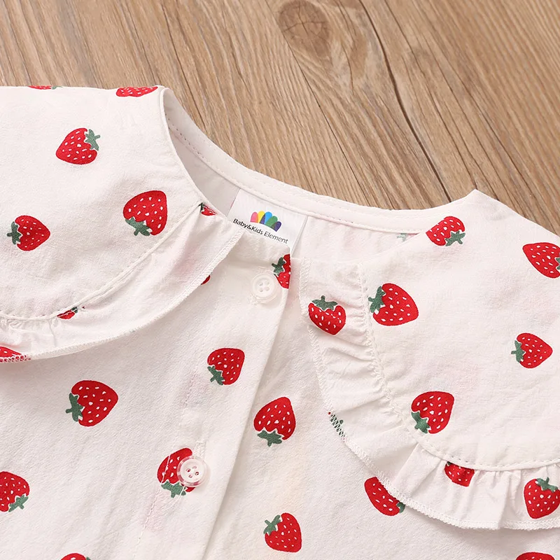 Spring Autumn 2 3 4 6 10Years Toddler Kids Fashion Big Turn Down Collar Full Print Tops Baby Girls Long Sleeve Blouse Shirt