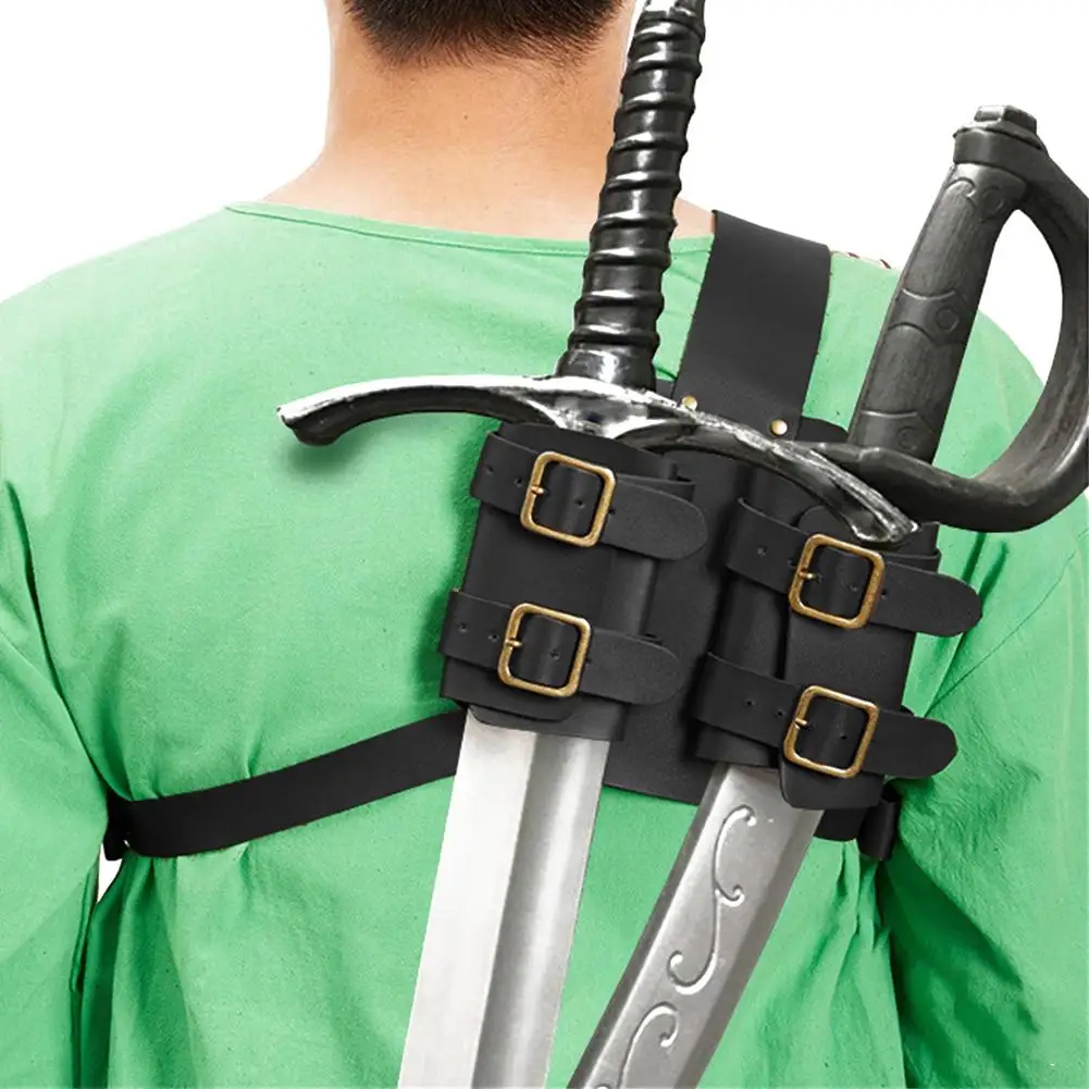 Medieval Sword Shoulder Back Sheath Scabbard Frog Holder For Adult Men Larp Warrior Costume Rapier Leather Buckle Strap Holster