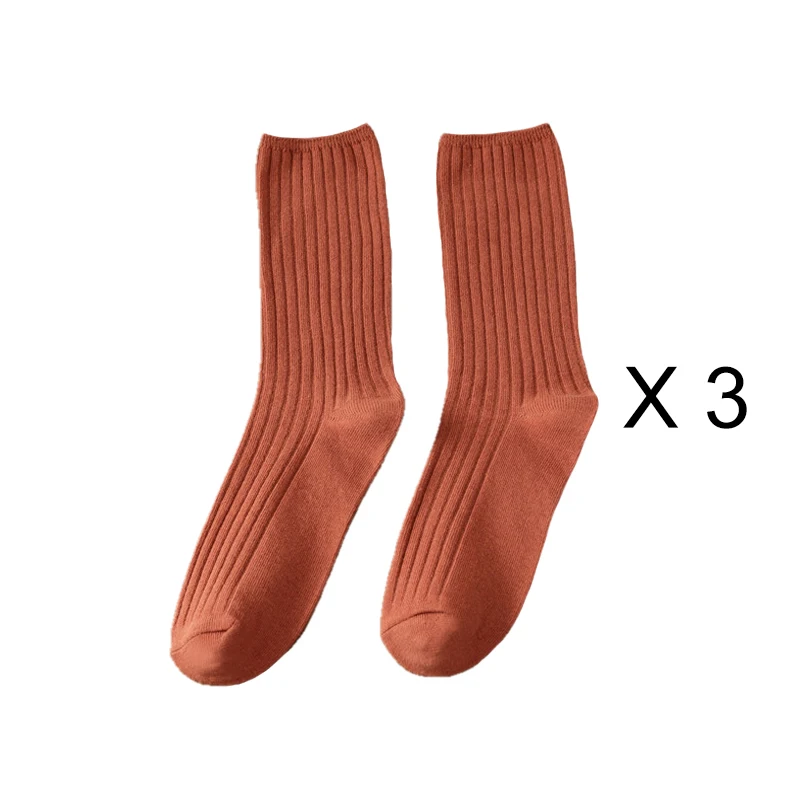 Elegant Retro Solid Color Long Cotton Socks for Women - 3 Pairs/Lot, Breathable Japanese Style Casual Wear
