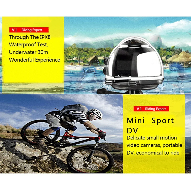 V1 Panoramic 360 Degree Camera HD 4K Diving Waterproof Sports DV WIFI VR Virtual Reality Camera