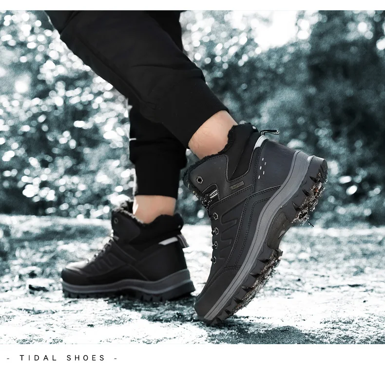 UEXIA/унисекс; уличные ботинки ручной работы высокого качества; Мужская зимняя обувь; кроссовки для активного отдыха; теплые плюшевые меховые ботинки на шнуровке с высоким берцем