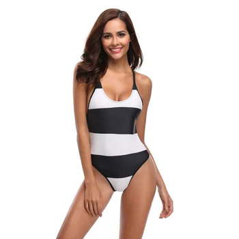 

One Piece Striped Swimsuit Women Swimwear 2020 Summer Sexy Bandage Bathing Suit Backless Monokini Bodysuit Beach Wear Swim S~XL