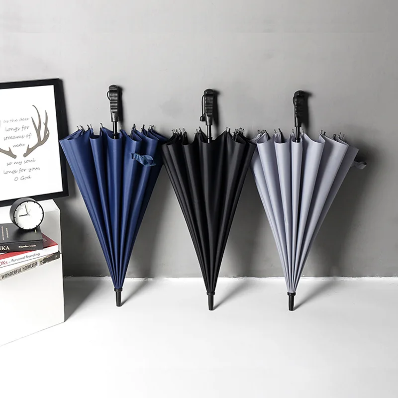

Customizable Logo Creative Automatic Long Umbrella 16 Bone Windproof Umbrella Solid Color Double Simple Business Advertising Umb