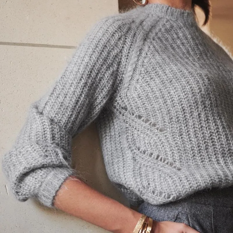 Women Sweater Autumn Winter New Pink Soft Mohair Wool Blend Sweater