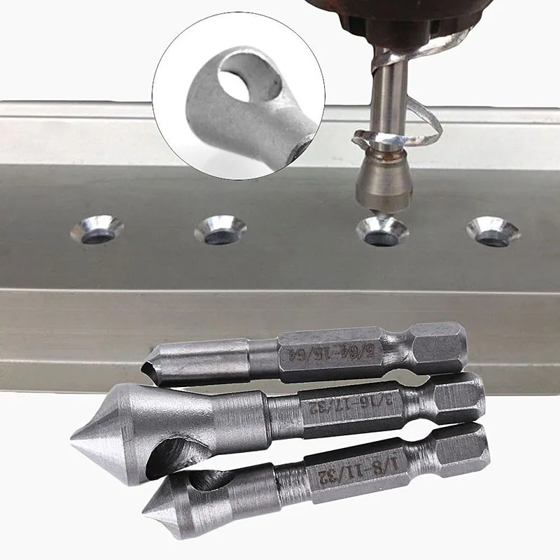 3Pcs/Set HSS Countersink Deburring Drill Bit Metal Taper Hole Saw Cutter Chamfering Power Drills Hand Tool Bits Cutting